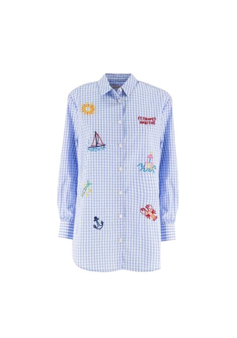 Camicia MC2 Saint Barth Brigitte donna BRIGITTE00067H Blu cotone popeline carrè stampa quadretti all over MC2 SAINT BARTH | BRIGITTE00067H31